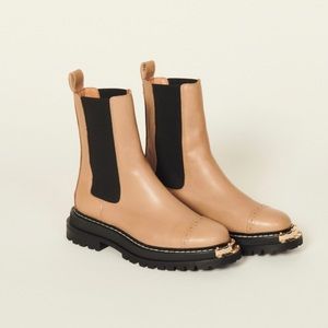 Sandro Leather boots with gold toe NWT BEIGE